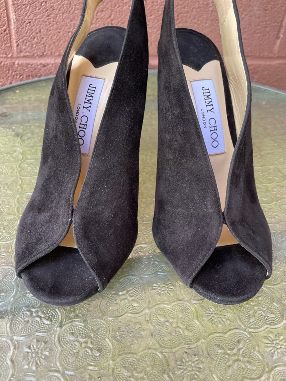 JIMMY CHOO Shar Black Suede Slingback Sandals Heels Size 36.5 - Picture 2 of 14